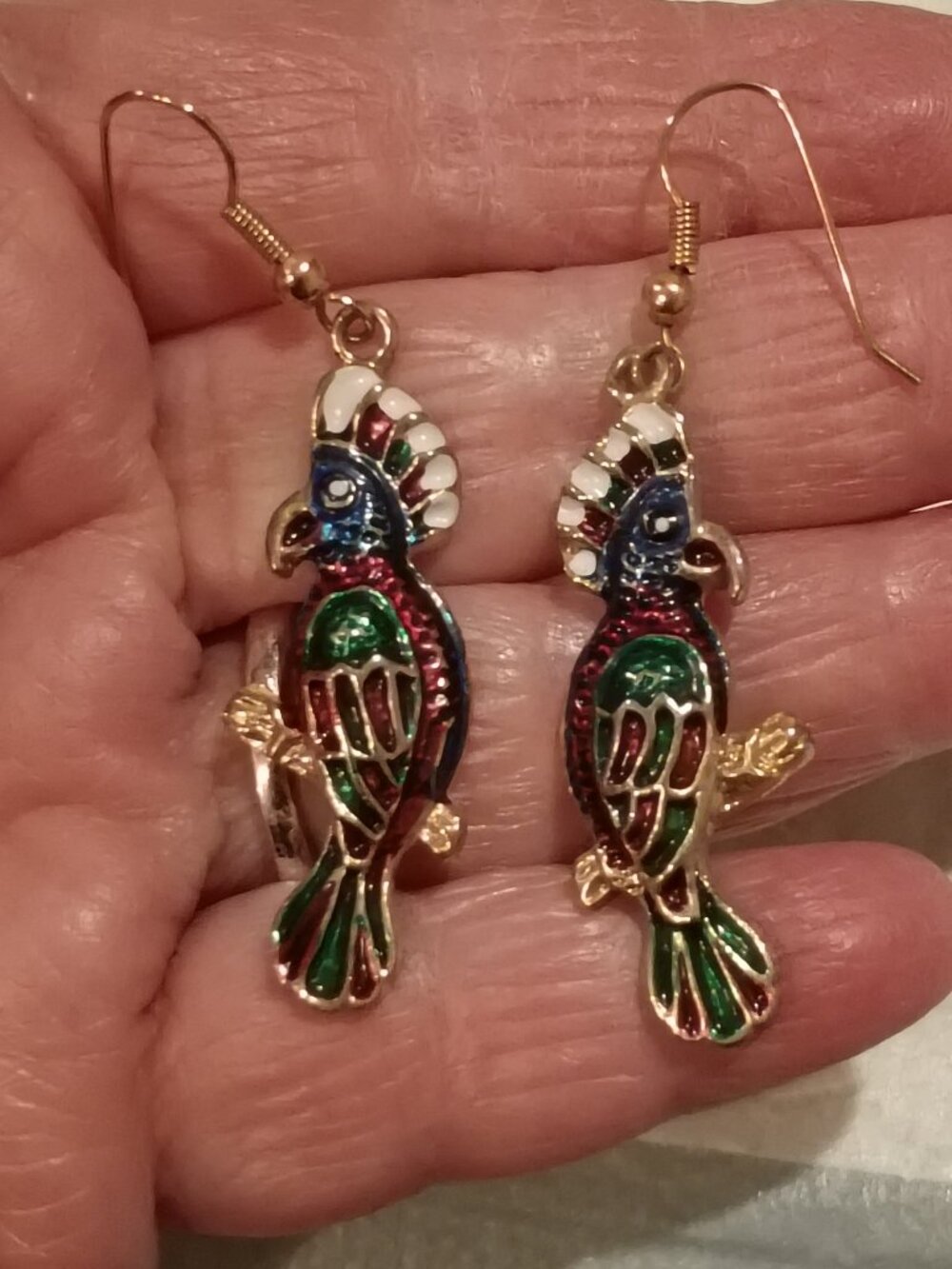 Vintage Cloisonné Parrot Earrings Colorful Pierced
